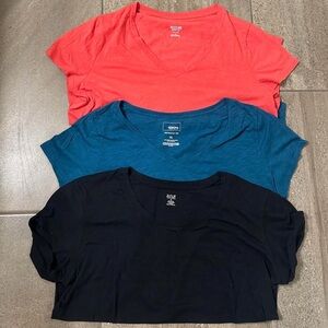 Bundle of 3 Colorful Women's V-Neck Tops - Red, Blue, Black